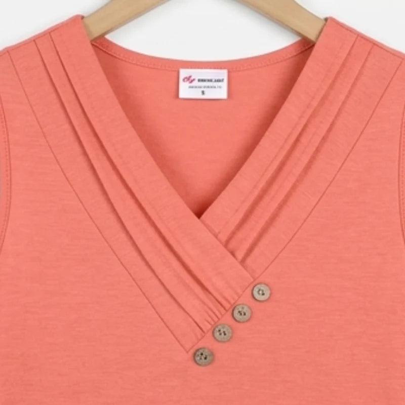 Women Summer Button Down V Neck T Shirts Sleeveless Loose Fit Fashion Tops